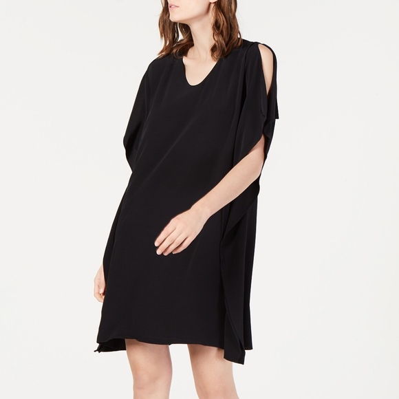 Eileen Fisher Black Cold Shoulder Shift Dress - Picture 1 of 5